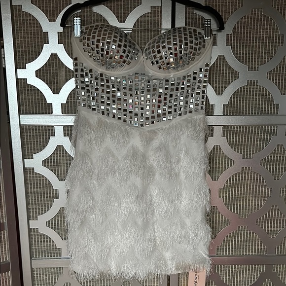 SHEIN Dresses & Skirts - SHEIN Silver White Strapless Embellished Bustier Dress